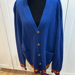 Authentic Versace Greca Jacquard Border Knit Cardigan Sweater.